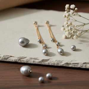 Orecchini pendenti in ottone placcato oro 18k con zirconi e perle di fiume - OE!