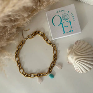 PASSIONE – Collana a catena con grandi pietre di amazzonite e quarzo - OE!