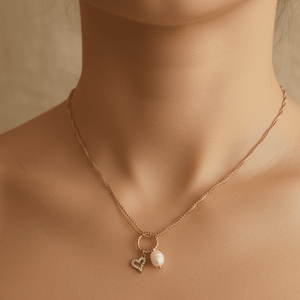 Pearls of Love - Collana Acciaio Oro 18k Nichel Free - Made in Italy Artigianale con Perla e Cuore Zirconi - OE!