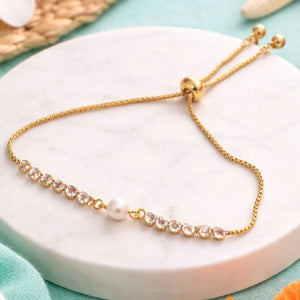 Perla madre bracciale zirconi e perla artigianale - OE!