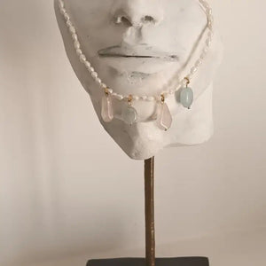 PRIMAVERA – Collana con Acquamarina, Quarzo Rosa e Perle - OE!