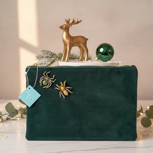 RAGNI - Pochette in Velluto Verde Artigianale Made in Italy con spille Ragno staccabili - OE!