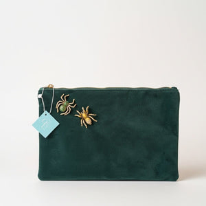 RAGNI - Pochette in Velluto Verde Artigianale Made in Italy con spille Ragno staccabili - OE!