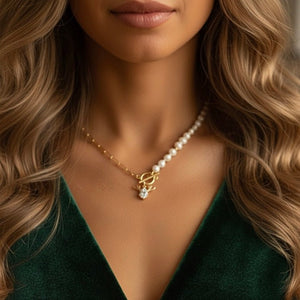 REINDEER – COLLANA A CATENA PLACCATA ORO CON PERLE - OE!