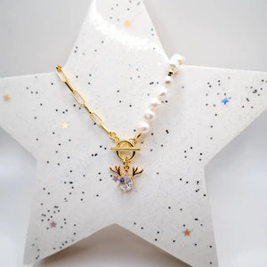 REINDEER – COLLANA A CATENA PLACCATA ORO CON PERLE - OE!