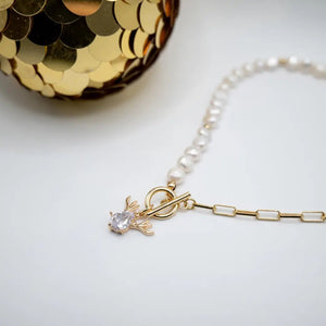 REINDEER – COLLANA A CATENA PLACCATA ORO CON PERLE - OE!