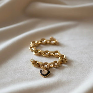 Seraphine – Bracciale in acciaio oro 18K con cuore nero e zircone - OE!