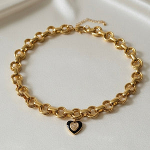 Seraphine – Collana in acciaio oro 18K con cuore nero e zircone - OE!