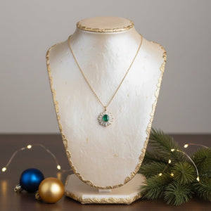 Smeralfiore - Collana Artigianale Made in Italy Oro 18K Zirconi e Cristallo Smeraldo | Gioiello Unico Natale - OE!