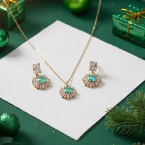 Smeralfiore - Collana Artigianale Made in Italy Oro 18K Zirconi e Cristallo Smeraldo | Gioiello Unico Natale - OE!