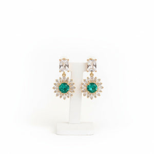 Smeralfiore - Orecchini Pendenti Ottone Natalizi Made in Italy artigianali - Nichel Free Zirconi e Cristallo Verde Smeraldo - OE!