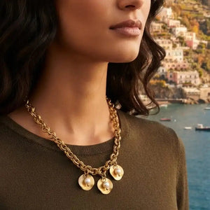 Smeriglio collana artigianale con perle di fiume placcata oro 18k - OE!