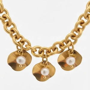 Smeriglio collana artigianale con perle di fiume placcata oro 18k - OE!