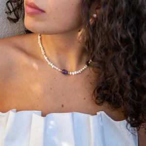SOGNO - Collana/Choker con perle di fiume ed ametista - OE!