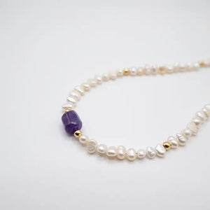 SOGNO - Collana/Choker con perle di fiume ed ametista - OE!