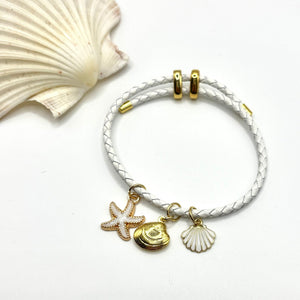 STELLE - bracciale regolabile in pelle bianca con charms - OE!