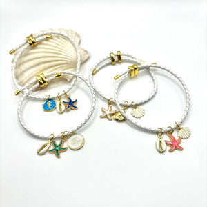 STELLE - bracciale regolabile in pelle bianca con charms - OE!
