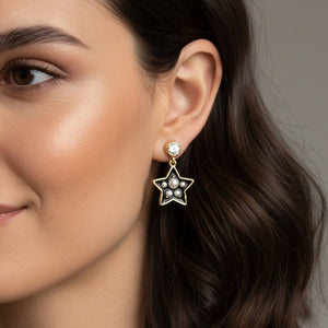 Stellisse - Orecchini Artigianali Made in Italy a Stella Smaltati Nero, in Acciaio Inox Placcato Oro 18k, Anallergici - OE!