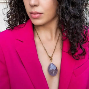 UNICA - Collana a catena placcata oro con pendente ametista - OE!