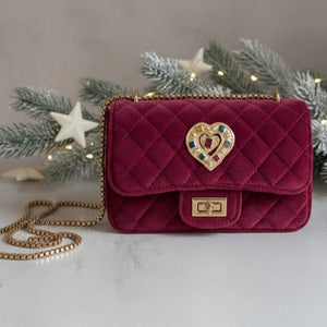 Velvet luxe bag heart borsa a tracolla in velluto con catena