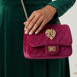 Velvet luxe bag heart borsa a tracolla in velluto con catena