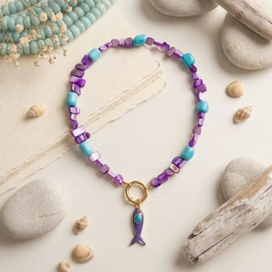 Violet reef collana con conchiglie viola e pasta turchese - OE!