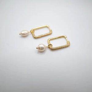 ZIRCONIA&PERLA - Orecchini a cerchio rettangolari - OE!