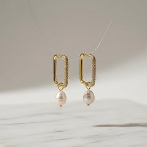 ZIRCONIA&PERLA - Orecchini a cerchio rettangolari - OE!