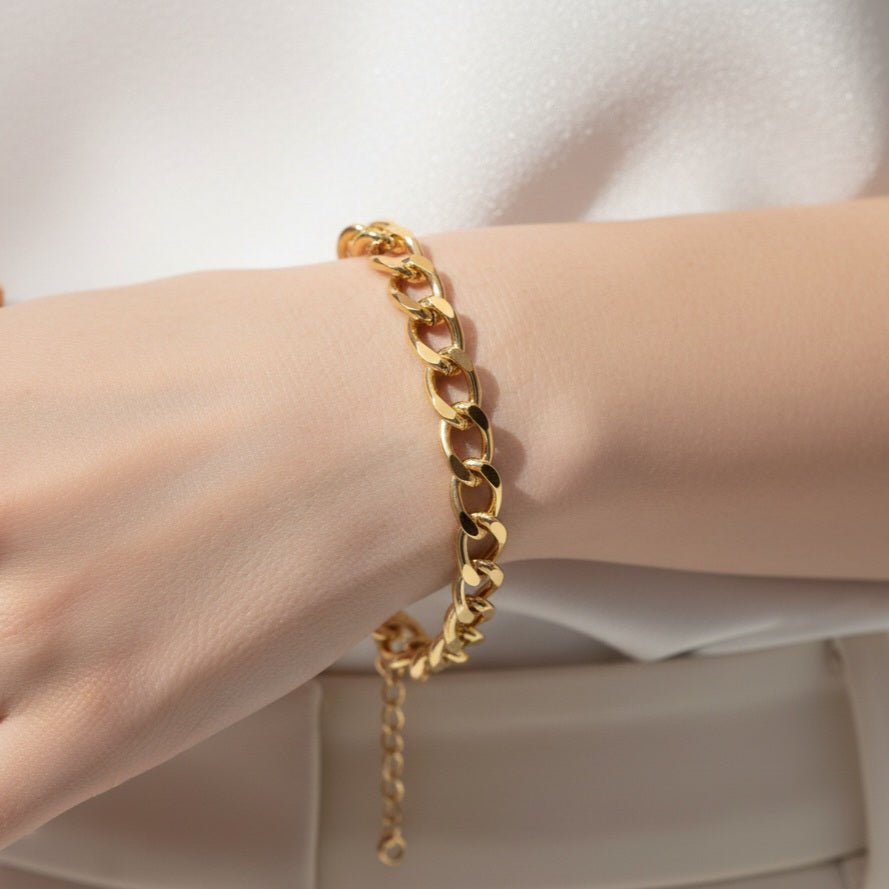 18K GOLD PLATED FLAT CHAIN BRACELET - OE!