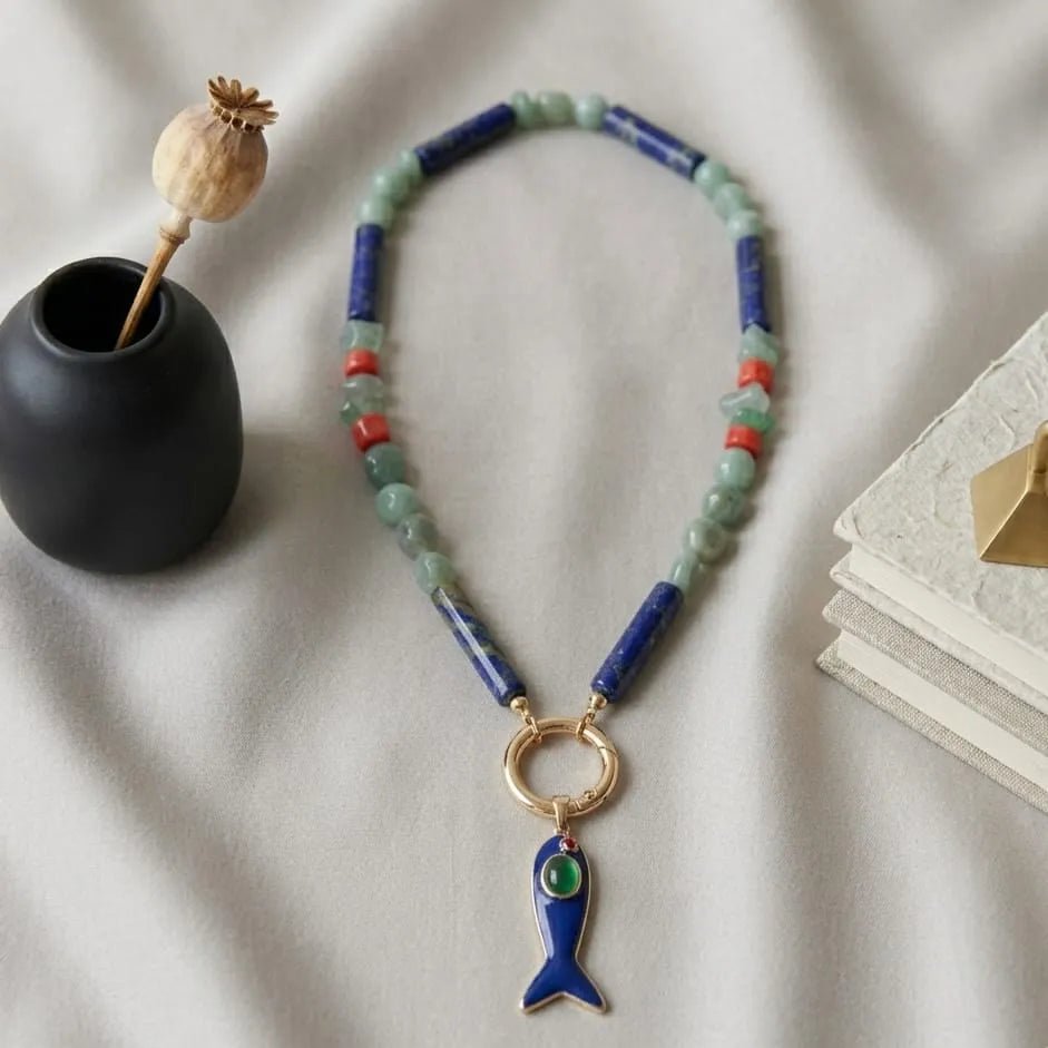Abisso collana artigianale con pietre e pendente - OE!