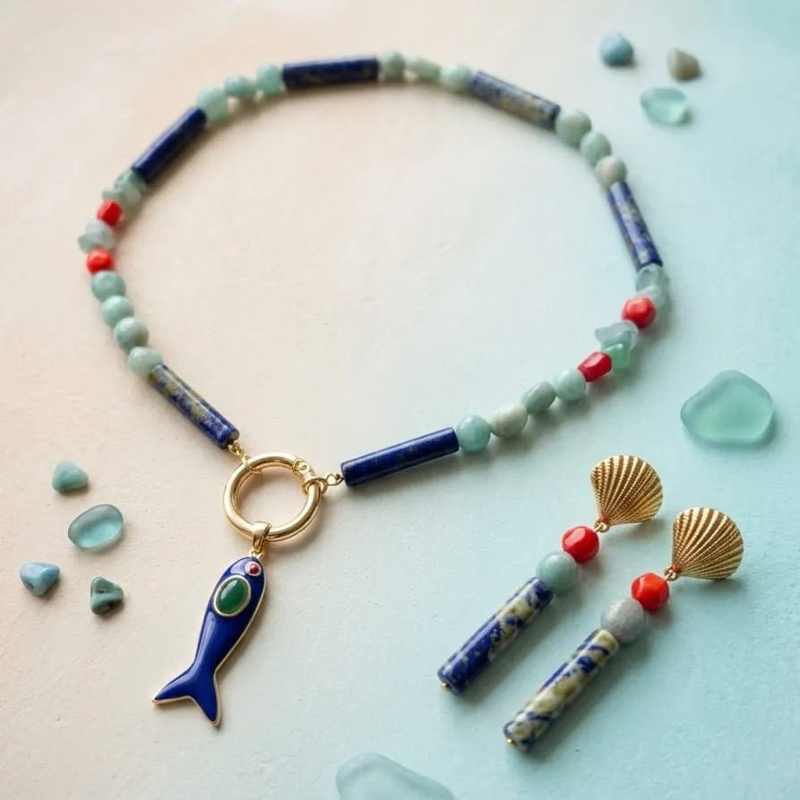Abisso collana artigianale con pietre e pendente - OE!