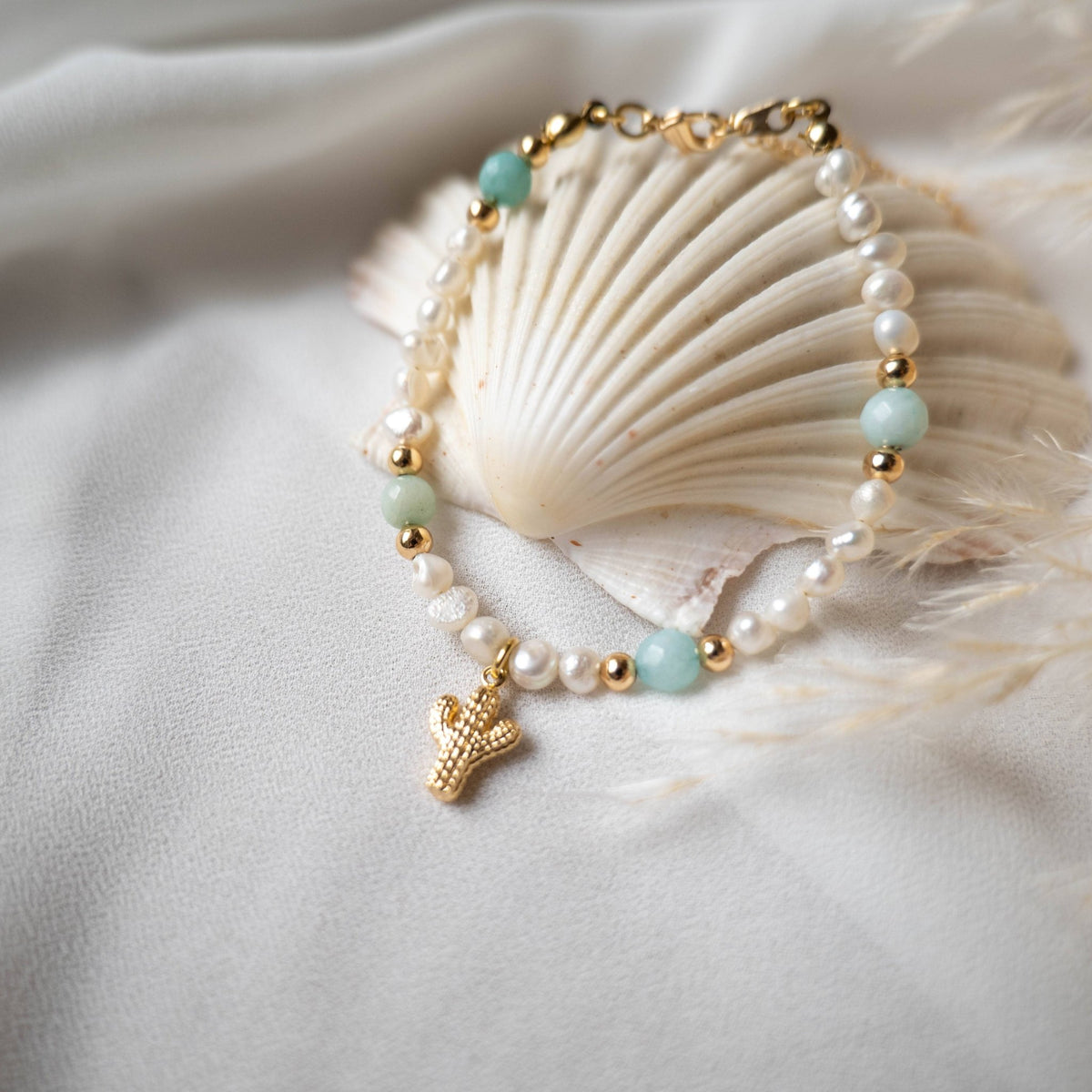 ACQUAMARINA - Braccialetto cactus con perle e acquamarina - OE!