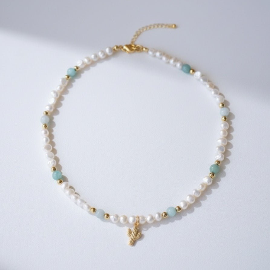 ACQUAMARINA - Collana cactus con perle e aquamarina - OE!