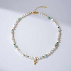 ACQUAMARINA - Collana cactus con perle e aquamarina - OE!