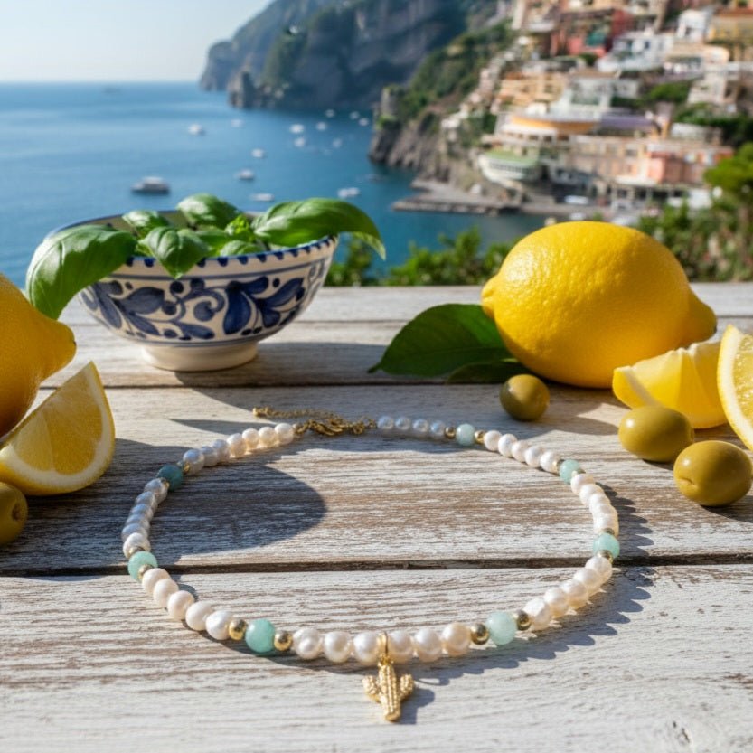 ACQUAMARINA - Collana cactus con perle e aquamarina - OE!