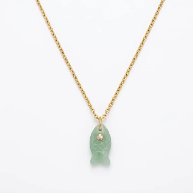 Amaze fish collana artigianale placcata oro e pendente amazzonite - OE!