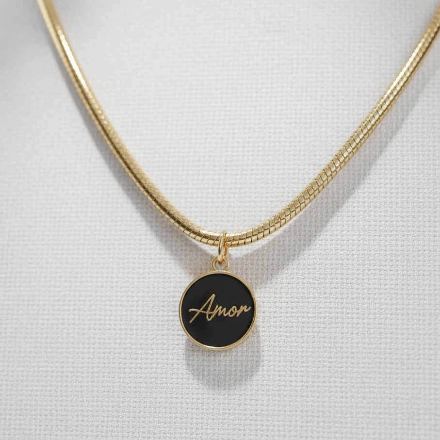 Amor - Collana Oro 18K &amp; Nero Scintillante - Made in Italy Artigianale per Natale - OE!
