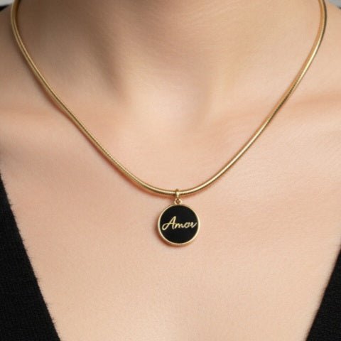 Amor - Collana Oro 18K &amp; Nero Scintillante - Made in Italy Artigianale per Natale - OE!
