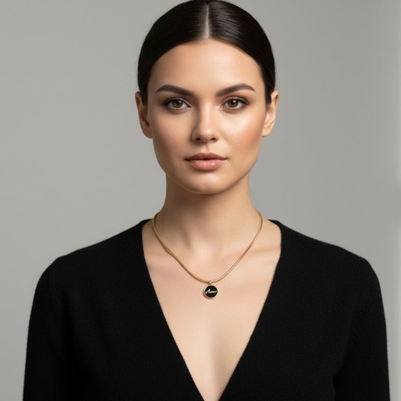 Amor - Collana Oro 18K &amp; Nero Scintillante - Made in Italy Artigianale per Natale - OE!