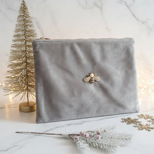 APE - Pochette in Velluto Grigio Tortora Artigianale Made in Italy - OE!