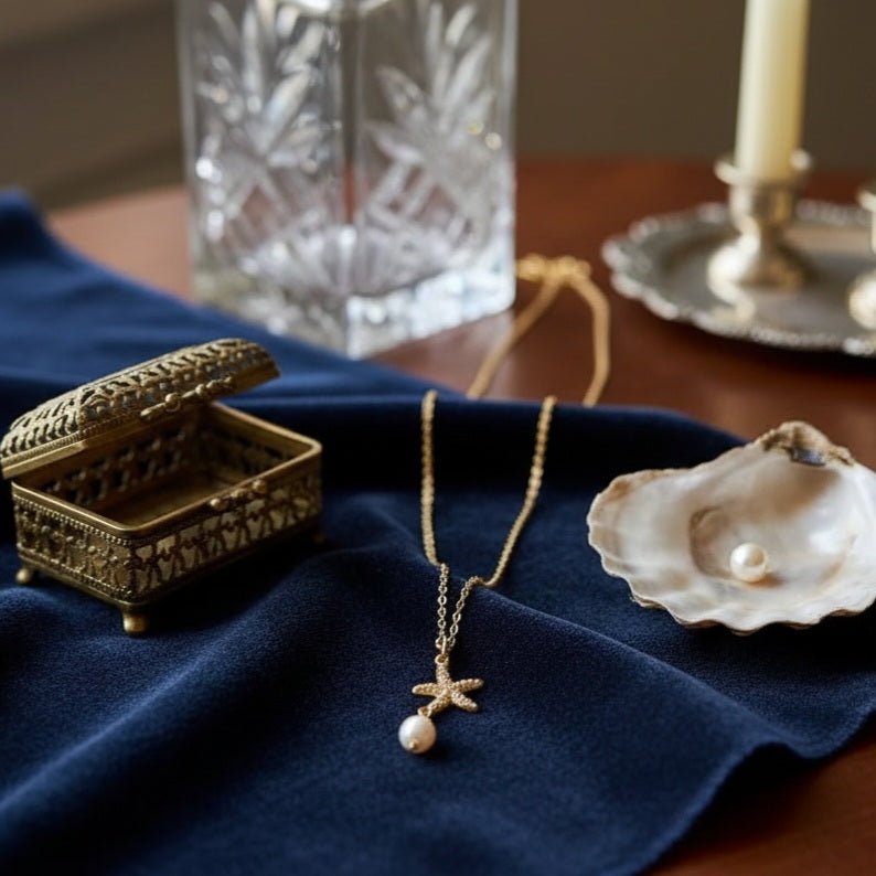 ASTEROIDEA - collana con ciondolo stella marina in zirconi e perla - OE!