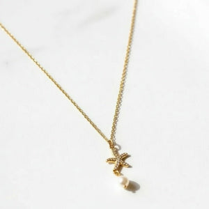 ASTEROIDEA - collana con ciondolo stella marina in zirconi e perla - OE!