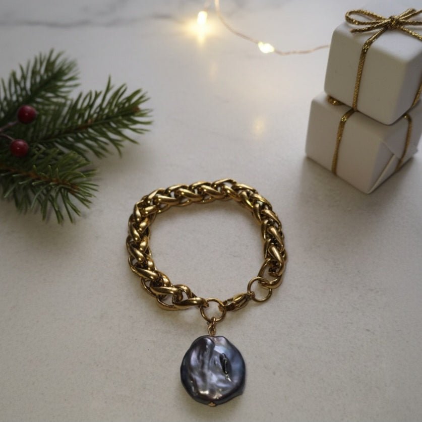 BAROCCHI - Bracciale Catena Grossa Oro 18K &amp; Perla Barocca – Made in Italy Artigianale - OE!