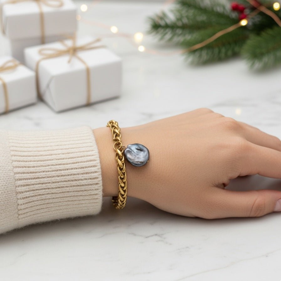 BAROCCHI - Bracciale Catena Grossa Oro 18K &amp; Perla Barocca – Made in Italy Artigianale - OE!