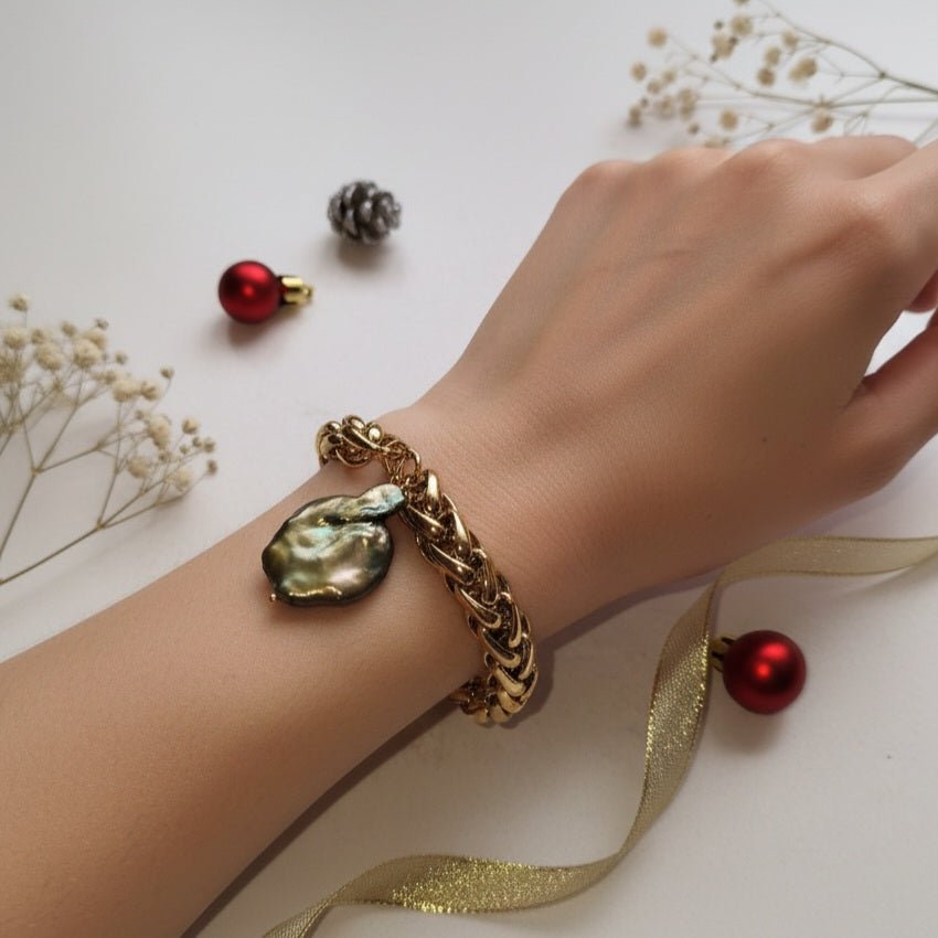 BAROCCHI - Bracciale Catena Grossa Oro 18K &amp; Perla Barocca – Made in Italy Artigianale - OE!