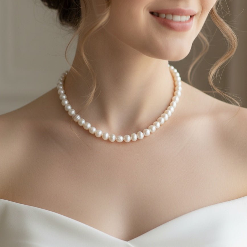 Basic freshwater medium pearl collana/choker - OE!