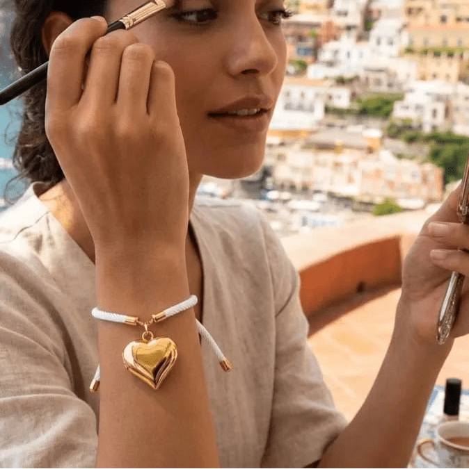 Battito condiviso bracciale corda con cuore placcato oro - OE!