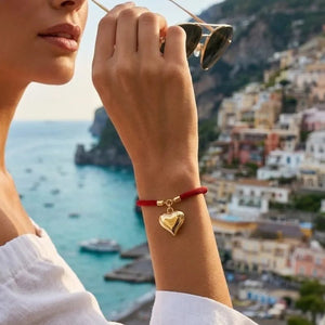 Battito condiviso bracciale corda con cuore placcato oro - OE!