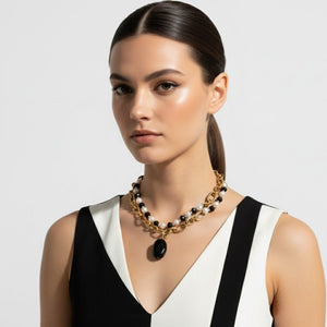 BLACK & WHITE - Collana con cristalli e catena - OE!