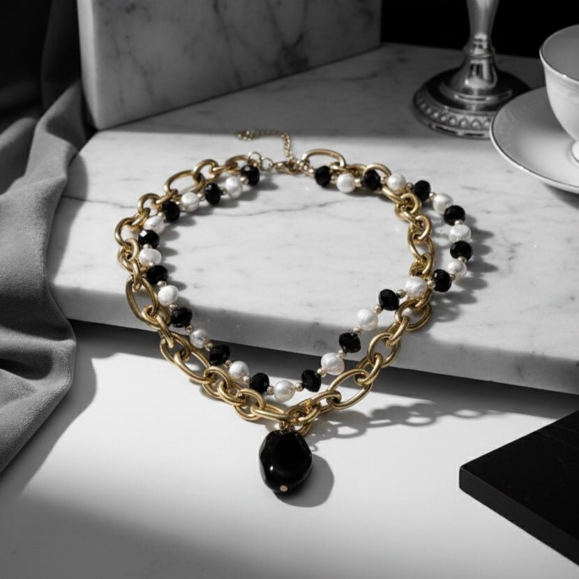 BLACK &amp; WHITE - Collana con cristalli e catena - OE!